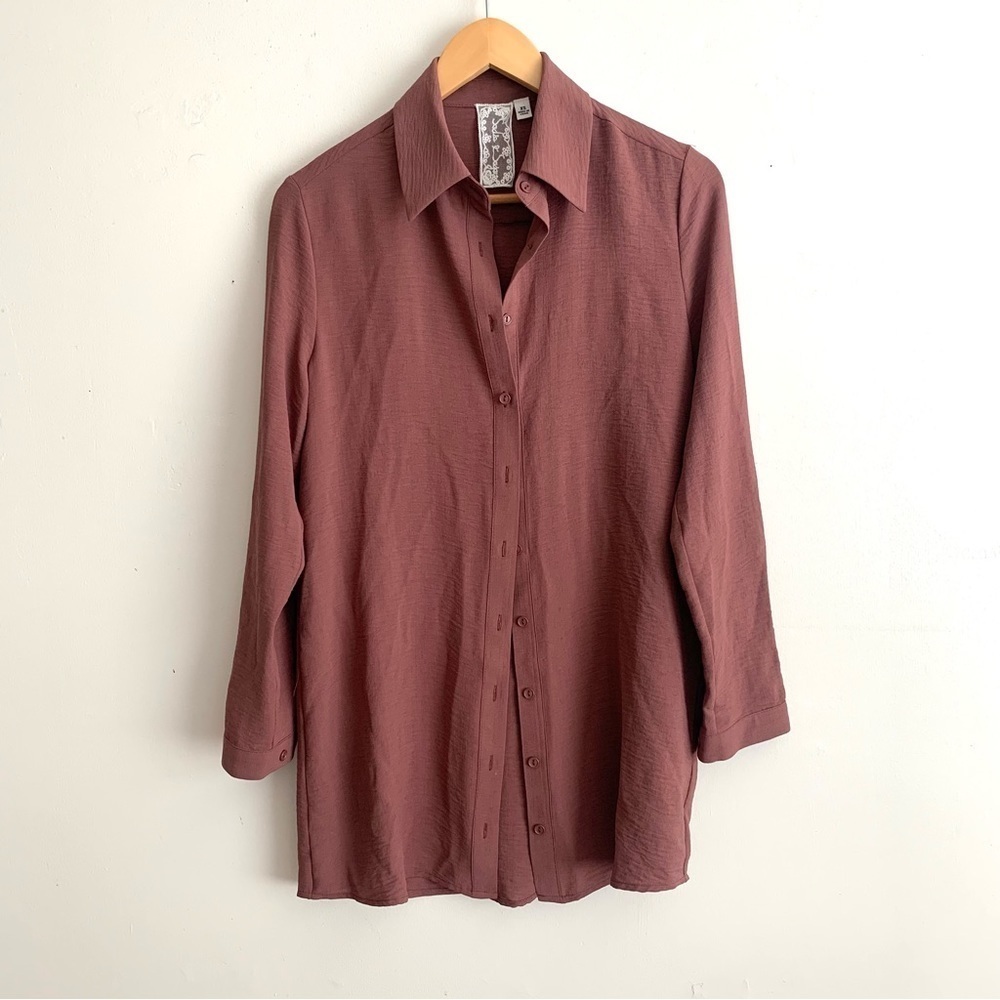 Sadie & Sage Long Button Up Mauve Long Sleeve Collar Tunic